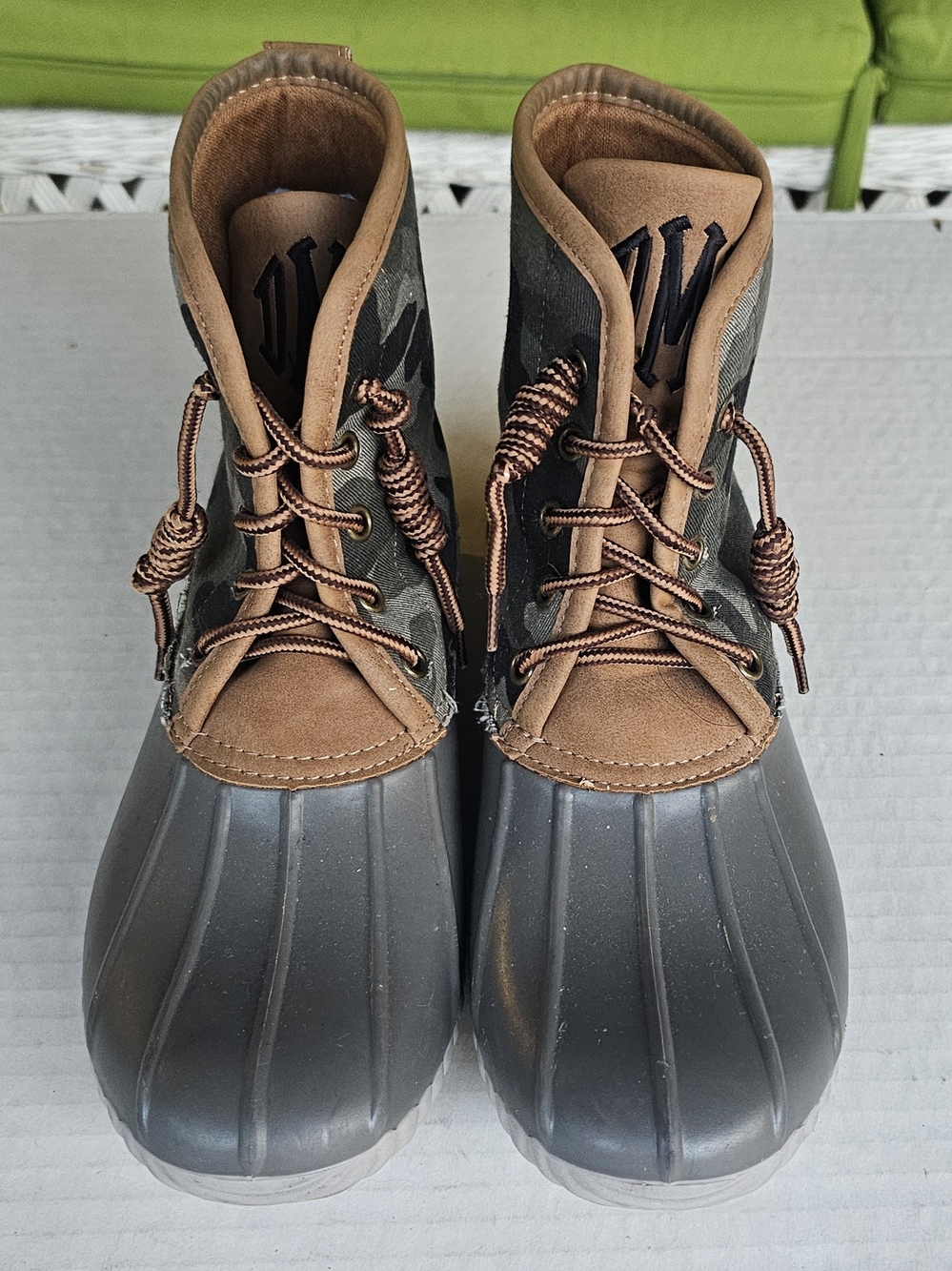 Women's Waterproof Duck Boots in Brown and Grey with Lace-Up Closure